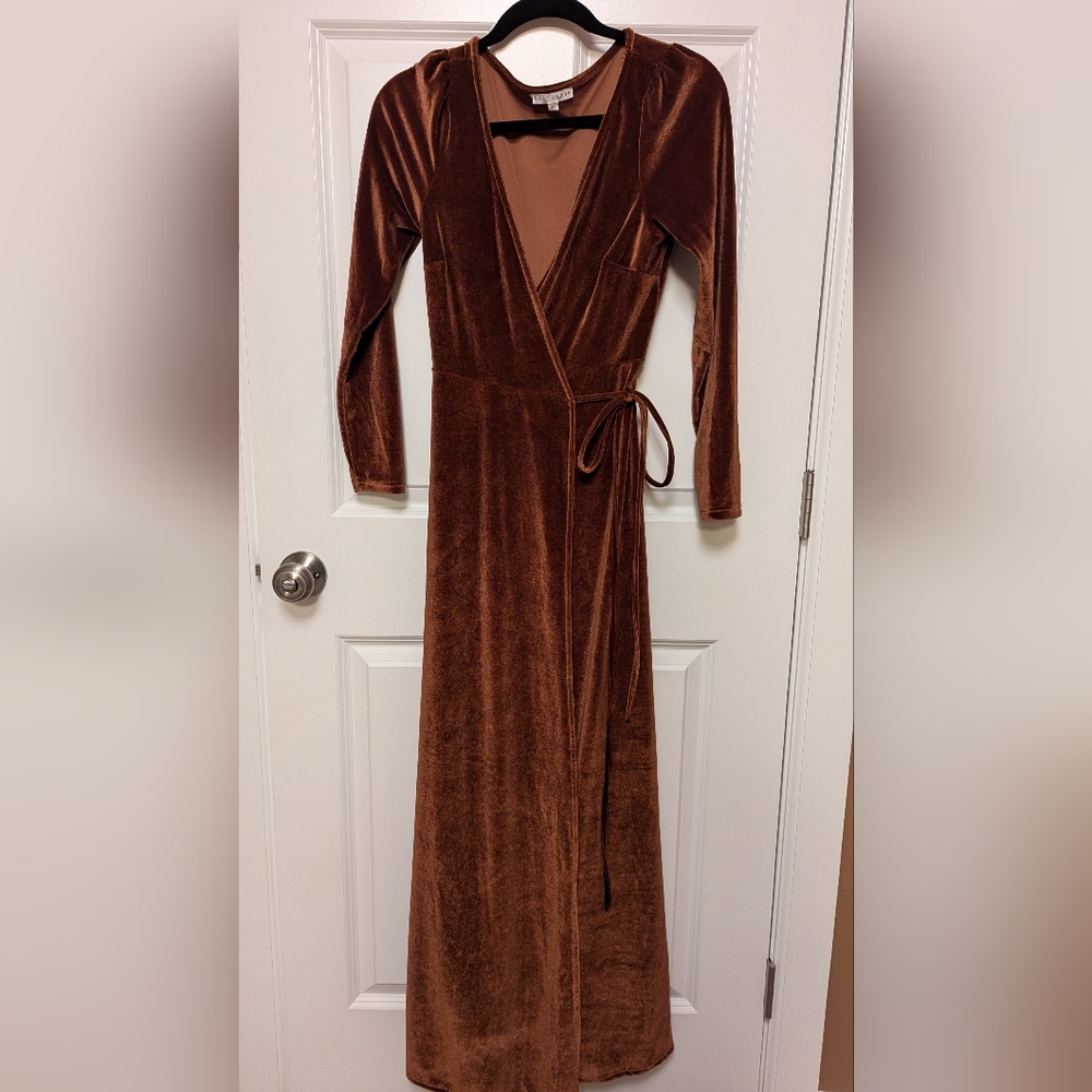 Baltic Born maxi velvet wrap dress - burnt sienna